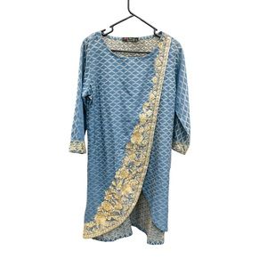 ARFA RIWAJ Pakistani Kurti Dress Top Gold Embroidered Sequins Women’s Large